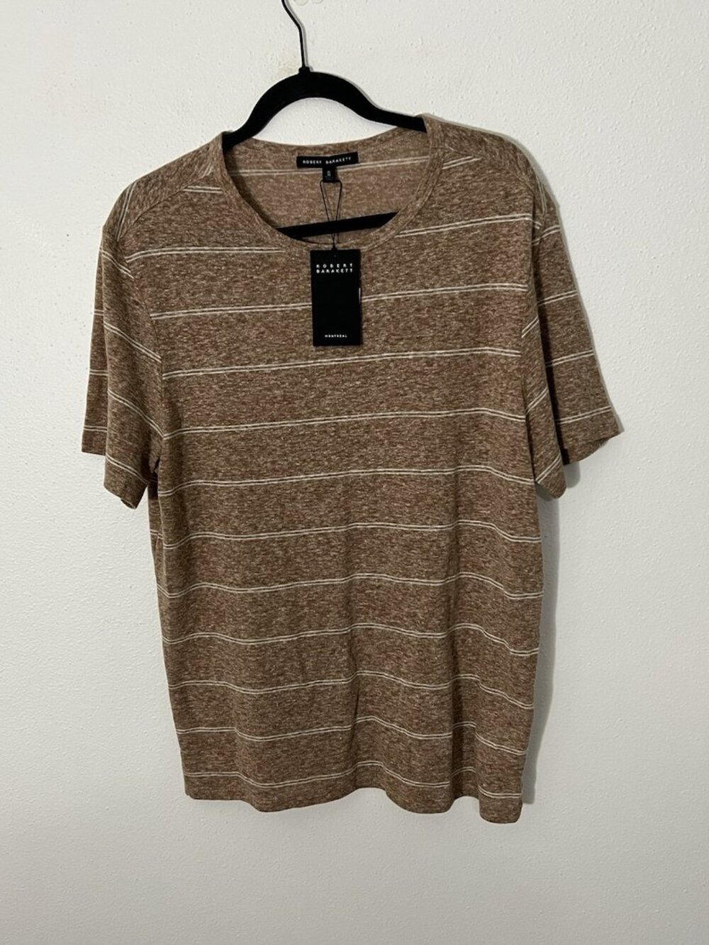 NWT Brown White Stripe Linen Blend T Shirt Size Medium